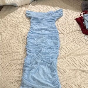 Fashion Nova Light Blue Off-Shoulder Maxi Dress